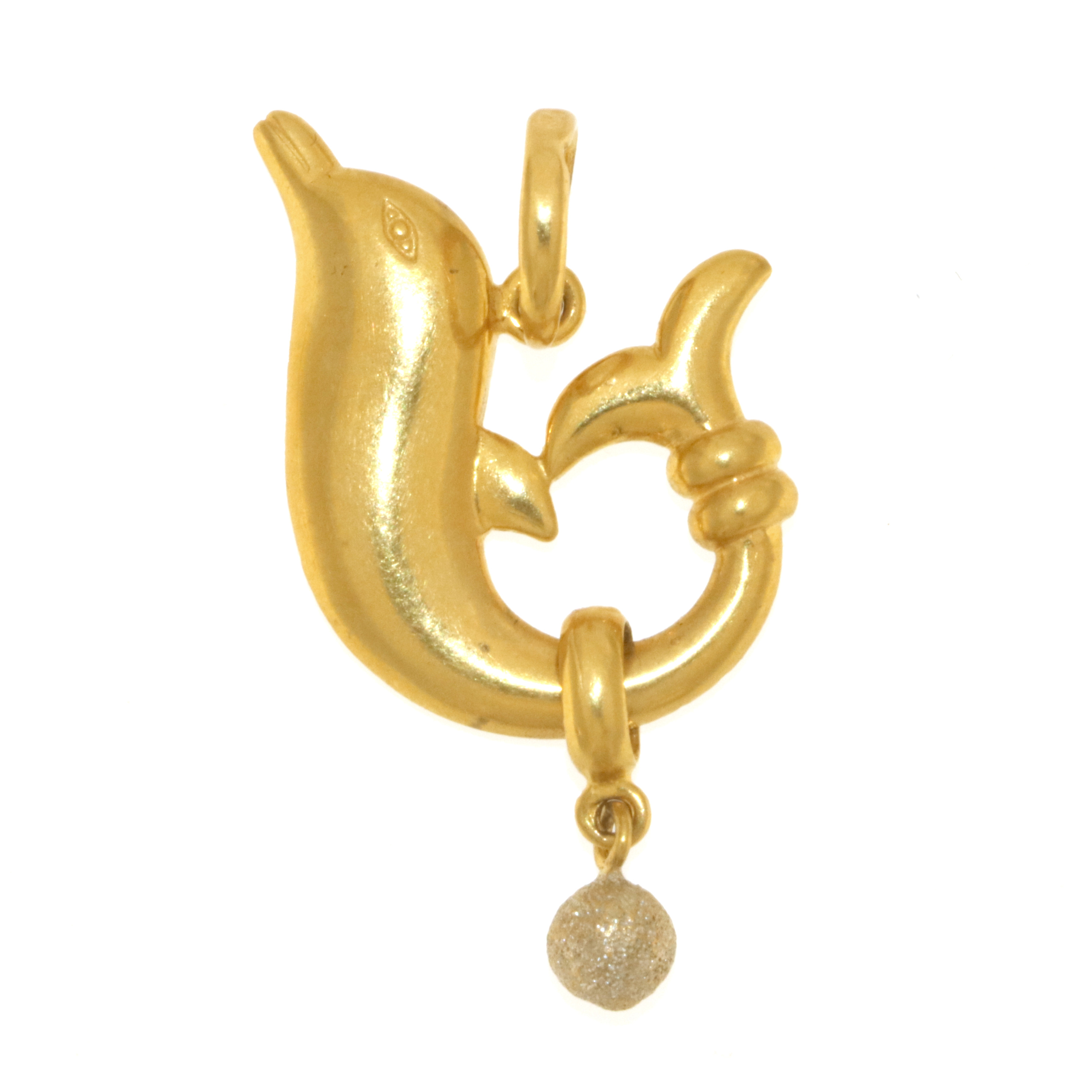 22ct Real Gold Asian/Indian/Pakistani Style Dolphin With Dangling Ball Pendant